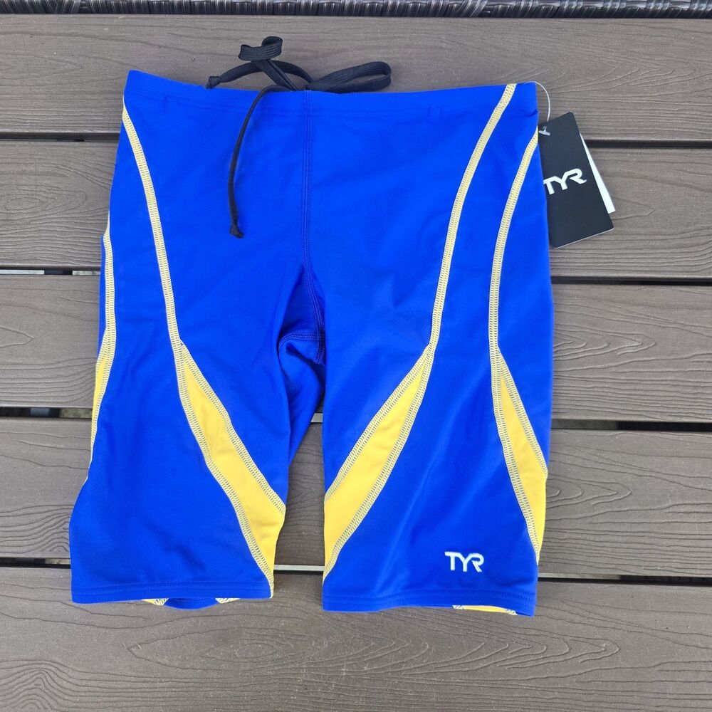 TYR Boy's Men’s Tyreeco Nylon Alliance Splice Royal/Gold Swim Jammer Sz 28 NEW